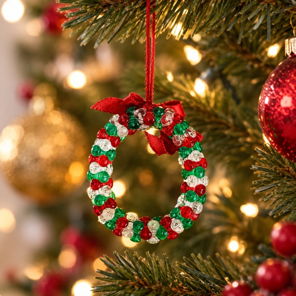 Ganz Cardinal Wreath Christmas Ornament Red Green Acrylic Beads 2" Hanging VG